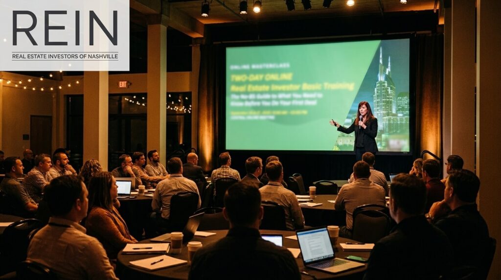 Speaker presenting at a REIN real estate networking event in Nashville