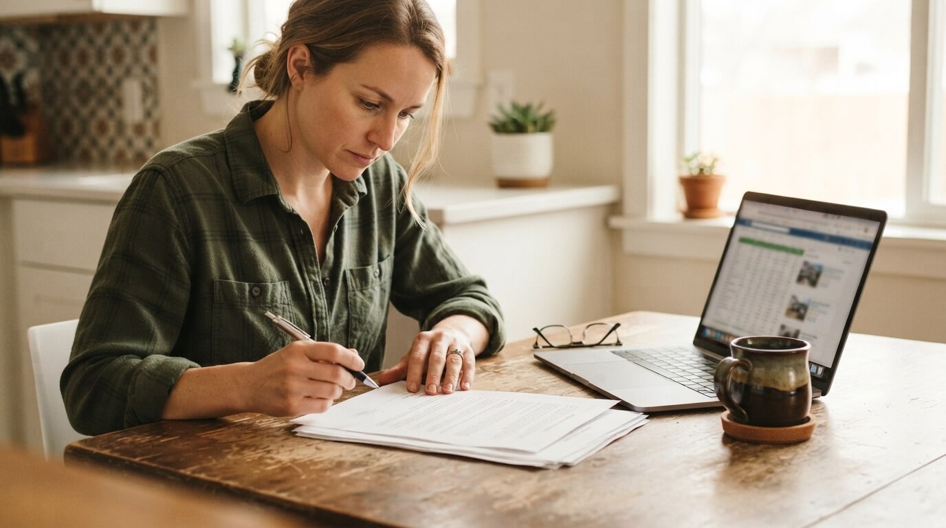 Beginner investor reviewing a real estate wholesale contract at a Nashville property