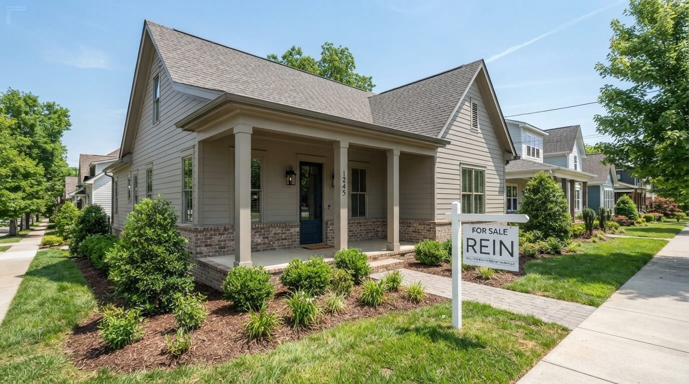 Renovated Nashville flip house ready for resale with a for-sale sign in the yard