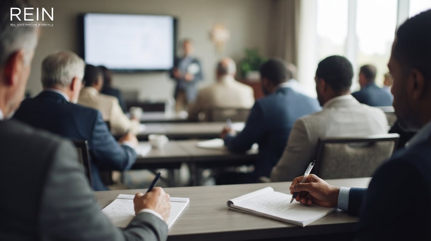 Nashville investors taking notes during a hands-on real estate investing workshop session